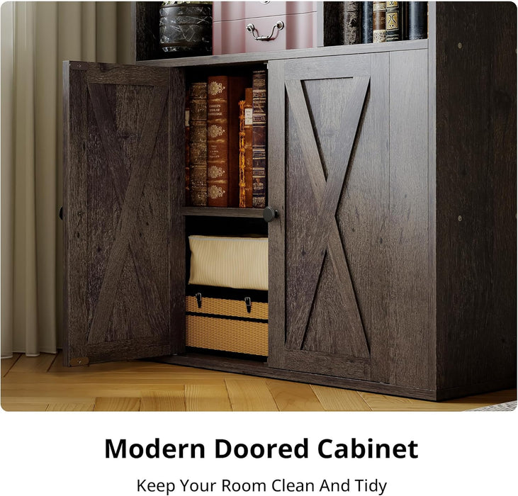 Bookcase with Doors, Tall Bookshelf with Storage, Bookshelves and Bookcases with 8 Open Cubes for Living Room, Bedroom, Office