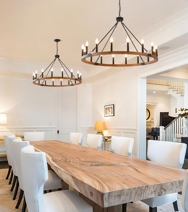 40 Inch Wagon Wheel Chandelier 16-Light Solid Wood Farmhouse Chandelier