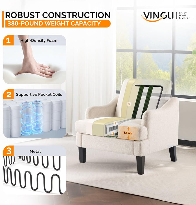 Beige Linen Upholstered Contemporary Accent Armchairs Pair