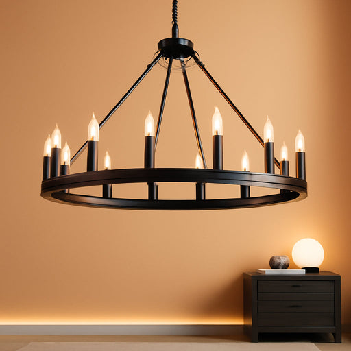 Black Wagon Wheel Chandelier 40 Inch,20-Light Farmhouse Wagon Wheel Chandeliers round Industrial Ceiling Light Fixtures for Porch High Ceilings Living Dining Room Foyer Entryway