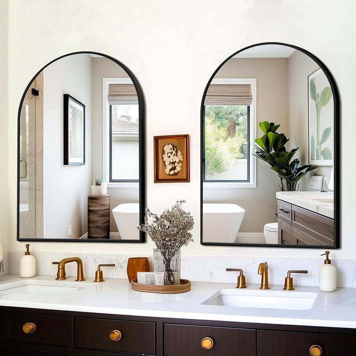 Bathroom Mirror for Wall,2 Pack 24”X36” Arched Vanity Bathroom Mirror for over Sink, Metal Framed with HD Shatter-Proof Glass for Entryway, Living Room,Bedroom(Black)
