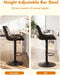 Swivel Bar Stools Set of 2, Height Adjustable Counter Height Bar Stools with Open Back and Footrest, Premium Faux PU Leather, Modern Upholstered Bar Chairs for Kitchen Island/Bar/Counter, Black