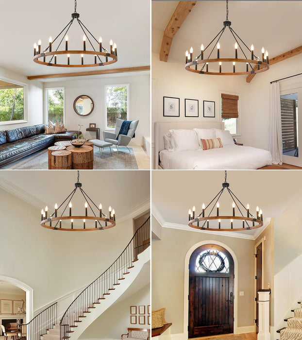 40 Inch Wagon Wheel Chandelier 16-Light Solid Wood Farmhouse Chandelier