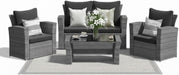 Wicker Patio Conversation Set with Tempered Glass Table and Outdoor Cushions for Backyard Living