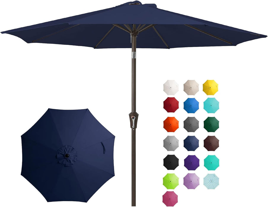 9FT Outdoor Patio Umbrella Outdoor Table Umbrella with Push Button Tilt and Crank, Market Umbrella 8 Sturdy Ribs UV Protection Waterproof for Garden, Deck, Backyard, Pool (Navy Blue)