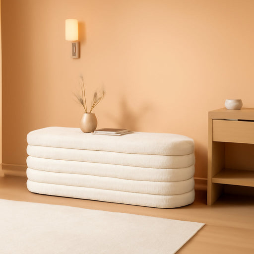 Storage Ottoman Bench, 43 Inch Upholstered Entryway Shoe Seat, End of Bed Stool Blanket Chest for Living Room, Hallway, Sherpa White