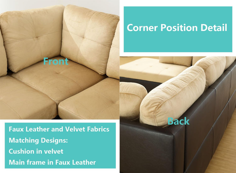 Beige Sectional Couch for Living Room Set, 105 Inch Sectional Sofa L Shaped Couch with Storage Ottoman/Microfiber Fabric/Facing Right Chaise