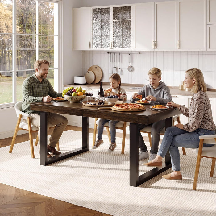 Farmhouse Dining Table 71", Rustic Kitchen Table for 6-8, Brown