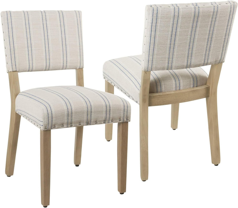 Home Decor | Upholstered Dining Chairs | Dining Chairs Set of 2 with Nailhead Trim | Decorative Home Furniture, Blue and White Stripes