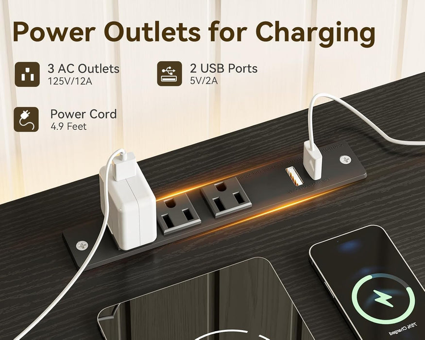 Black All-In-One Dresser With Clothes Rack Storage