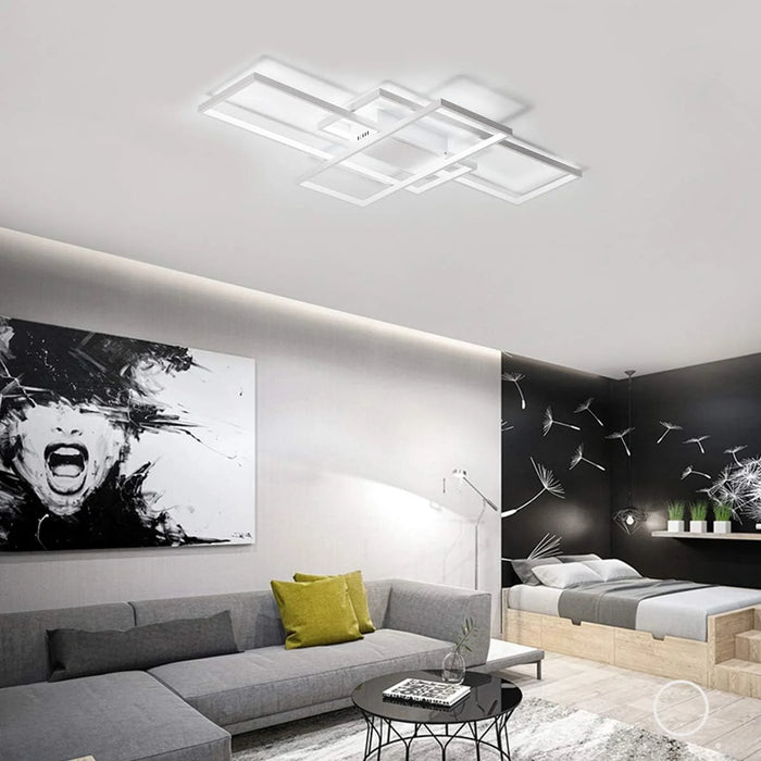 Ceiling Light,Modern LED Ceiling Lamps with 3 Squares, 75W Cool White Acrylic Flush Mount Ceiling Lights Fixtures for Kitchen Dining Living Room Study,6000K,White