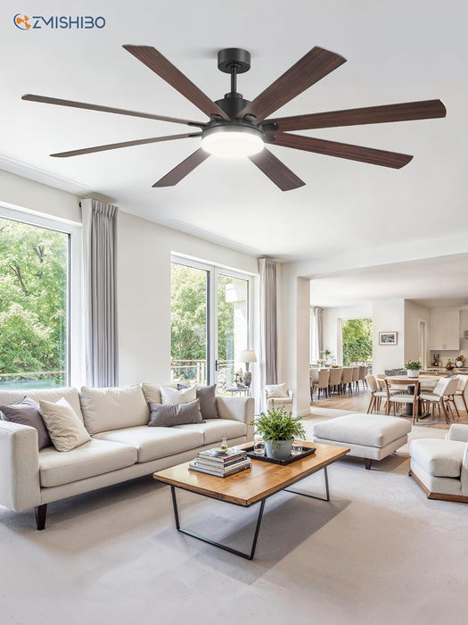 72 Inch Large Ceiling Fan with Remote, Indoor/Outdoor Industrial Ceiling Fan with Large LED Panel, Quiet Reversible DC Motor, 6-Speed, 3CCT, Black Ceiling Fans with Light for Patio, Livingroom, Garage