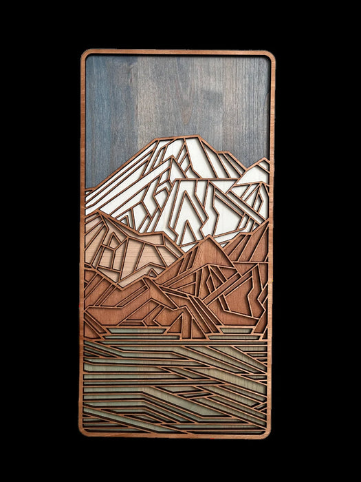 Large Geometric Mountain Triptych, Laser Cut Wall Art, Modern Rustic Wall Decor