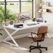 Long White Computer Desk, Modern Simple Large Home Office Desk, Wood Metal Work Study Writing Table for 2 Monitors, Double Pc Gaming Executive Workstation in Bedroom Living Room, White Oak,70 In