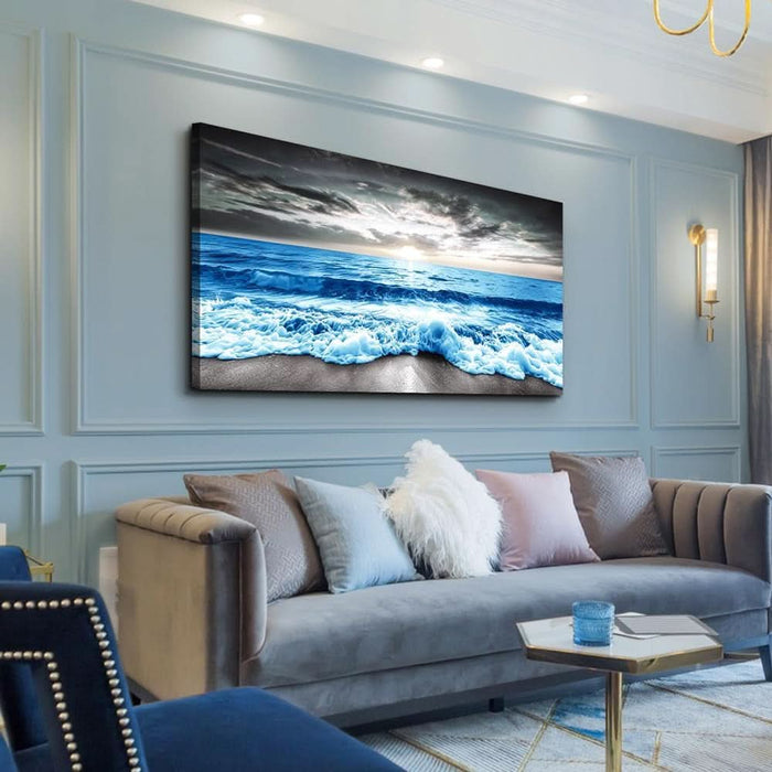 Wall Art for Living Room Large Wall Decor for Office Modern Bedroom Wall Decor Blue Beach Sun Ocean Landscape Canvas Prints Wall Paintings Seascape Framed Pictures Artwork Home Decor 40X20