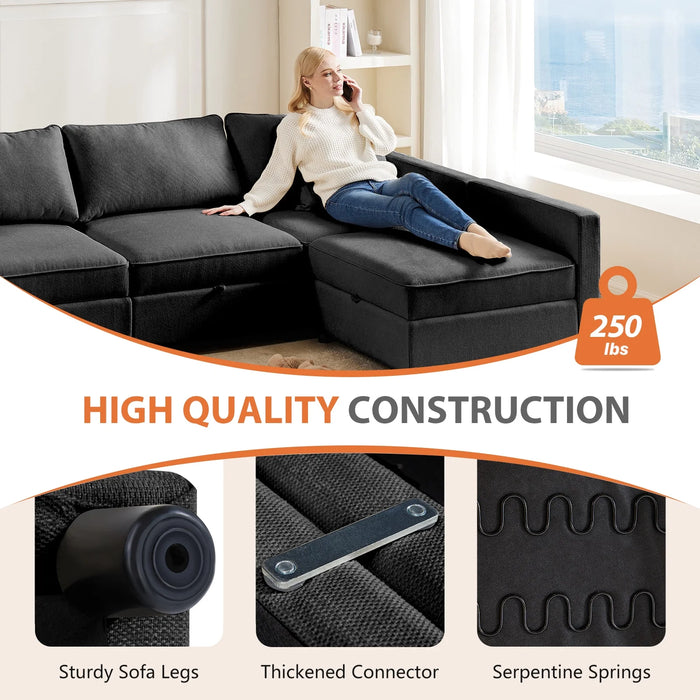 Modular Sectional Sofa, 4 Seat Convertible Oversized U Shaped Sofa Couch with Storage Ottomans, Dark Grey