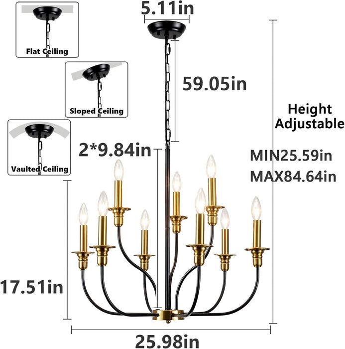 Black Gold Nine Light Candle Chandelier DiningRoom