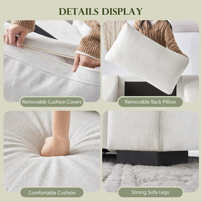 47" W Oversized Accent Chair Set of 2, Linen Fabric Modern Armchair, Washable Covers, Comfy Upholstered Large Chair Armchair Sofa Chair Reading Chair for Living Room Bedroom Office, Ivory