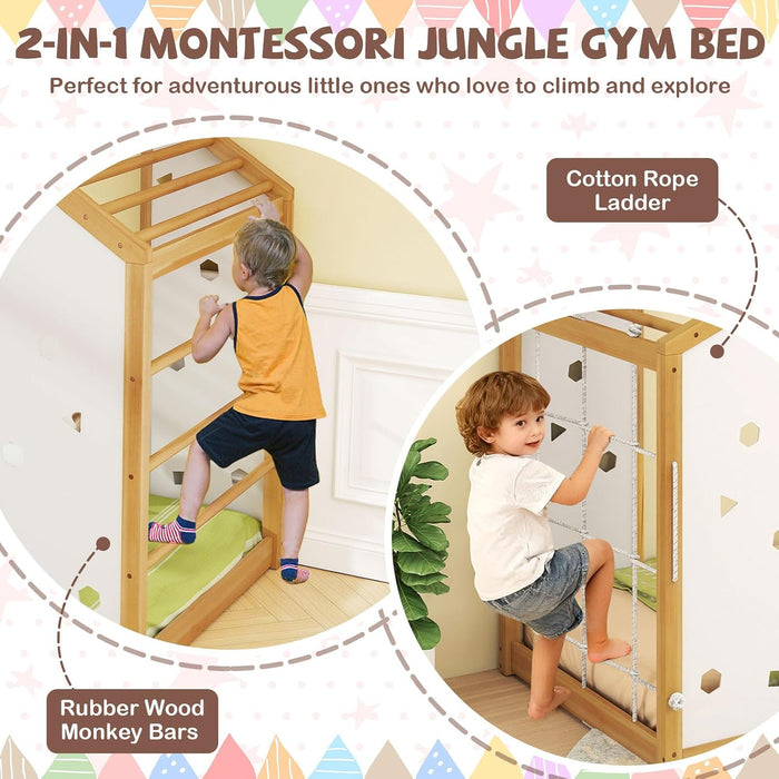 Twin Size Montessori NaturalWhite Floor Bed JungleGym