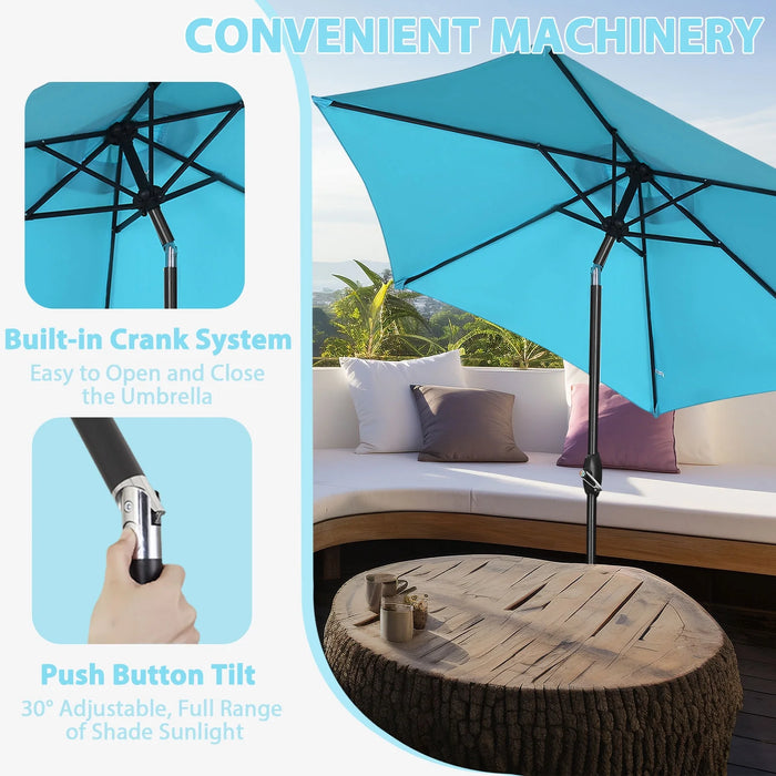 9Ft Outdoor Patio Umbrella 6 Ribs with Tilt & Crank Patio Table Umbrella for Patio, Garden and Poolside, Blue