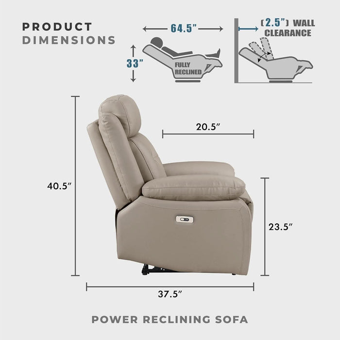 Power Double Recliner Sof, Top Grin Lether Mtch Reclining Sof with Pillow Top rmrests, Home Theter Seting, Wll Hugger Recliner Couch with USB Port, 87" W, Ltte