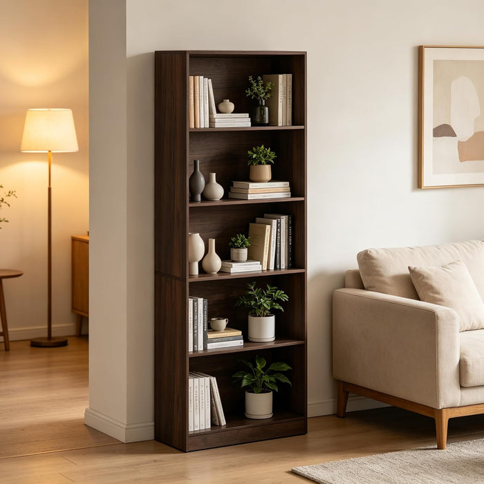 71" Inch Tall 5-Tier Bookcase,Large Freestanding Bookshelf for Home Office and Professional Workspace,Living Room,Bedroom and Dining Room (5-Tier, Dark Walnut, Side-Panel Separated)