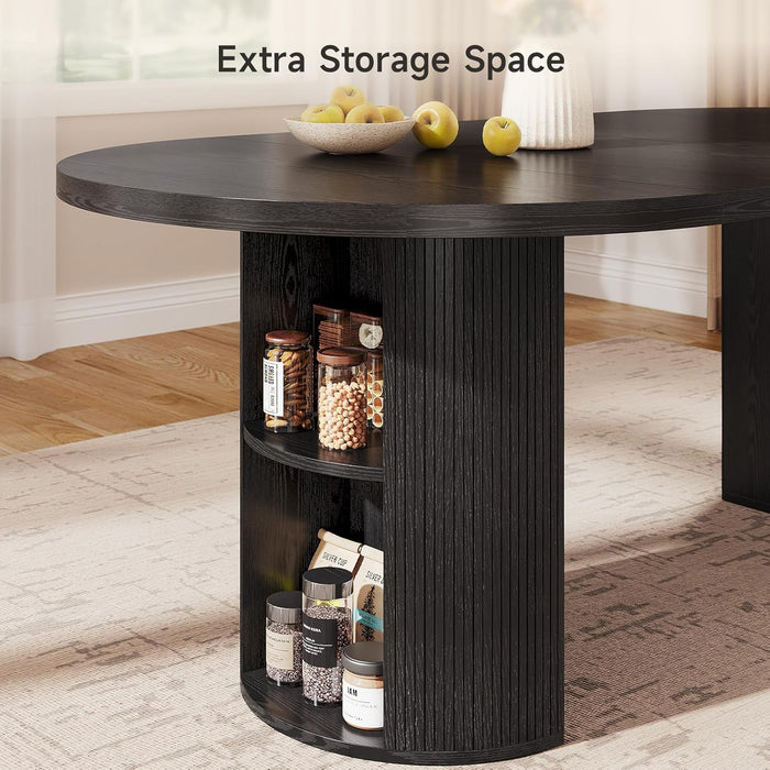 41-78 Inch Extendable Dining Table for 4-8, Fluted Expandable Kitchen Table with Storage, 2 Leaf, Mid Century Modern Oval Dinner Tables for Dining Room, Kitchen, Living Room, Black