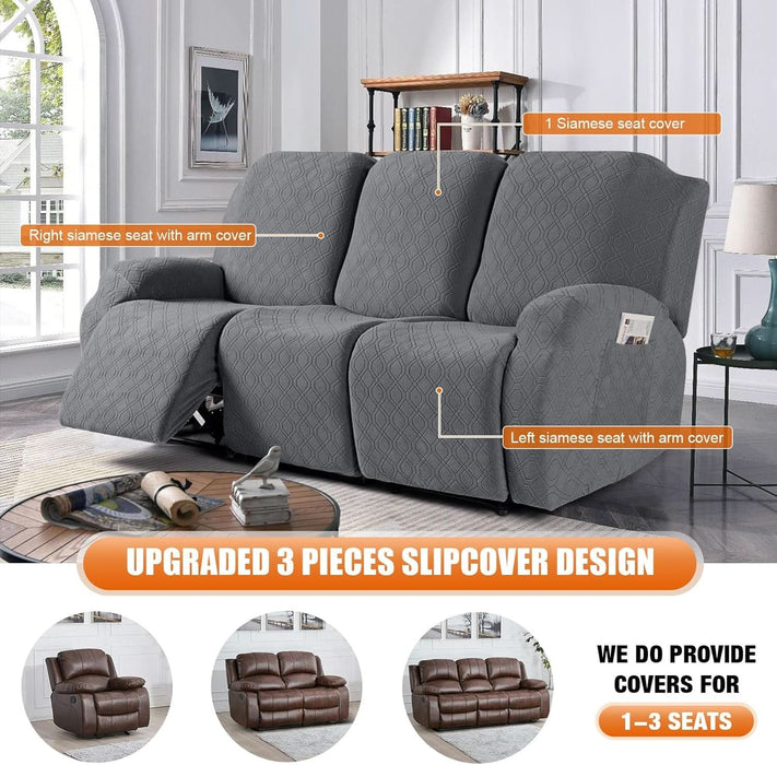Recliner Cover, 3-Pieces Stretch Reclining Couch Covers with Pockets Reclining Sofa Slipcovers 3 Seater Soft Washable Furniture Protector for Dogs Cats(Dark Gray)