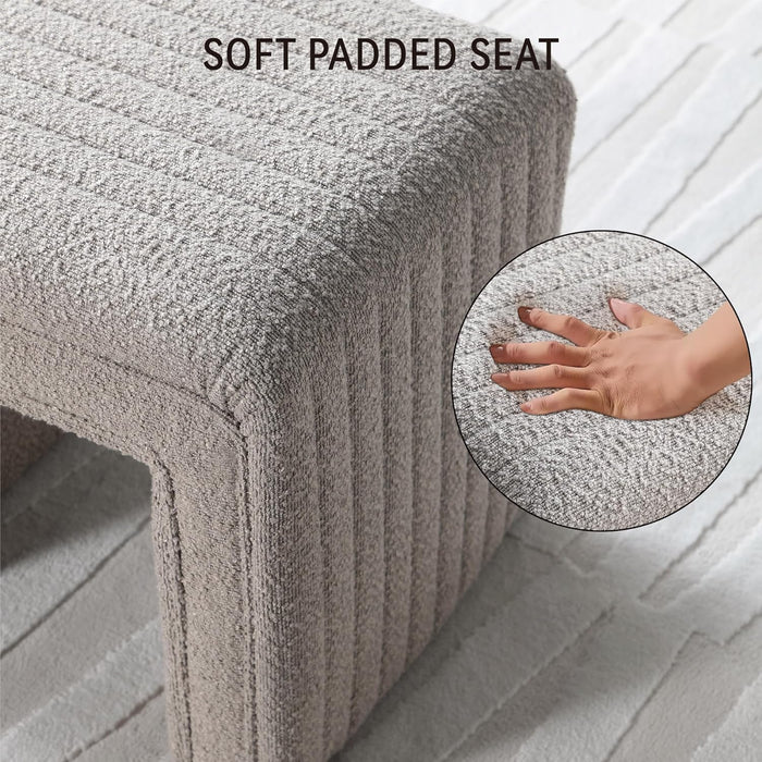 Vanity Stool Chair,Modern Boucle Ottoman Foot Stool with Wooden Legs Sofa Bench Footstool Extra Seat for Vanity,Makeup Room,Living Room,Entryway,Office (Fully Assembled) (Taupe)