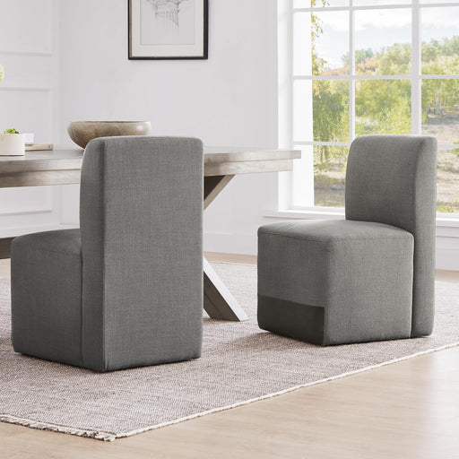 Dining Chairs with Casters Set of 2, FSC Certified Upholstered Armless Modern Rolling Dining Chairs with Rollers for Bedroom Reading Room Living Room, Grey Fabric & Grey Faux Leather Patchwork