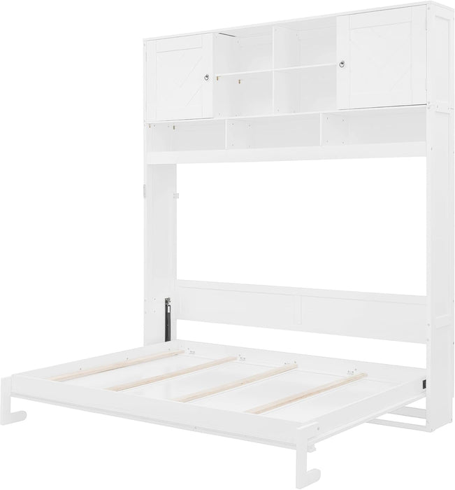 White Queen Murphy Wall Bed With BuiltInStorageSolutions