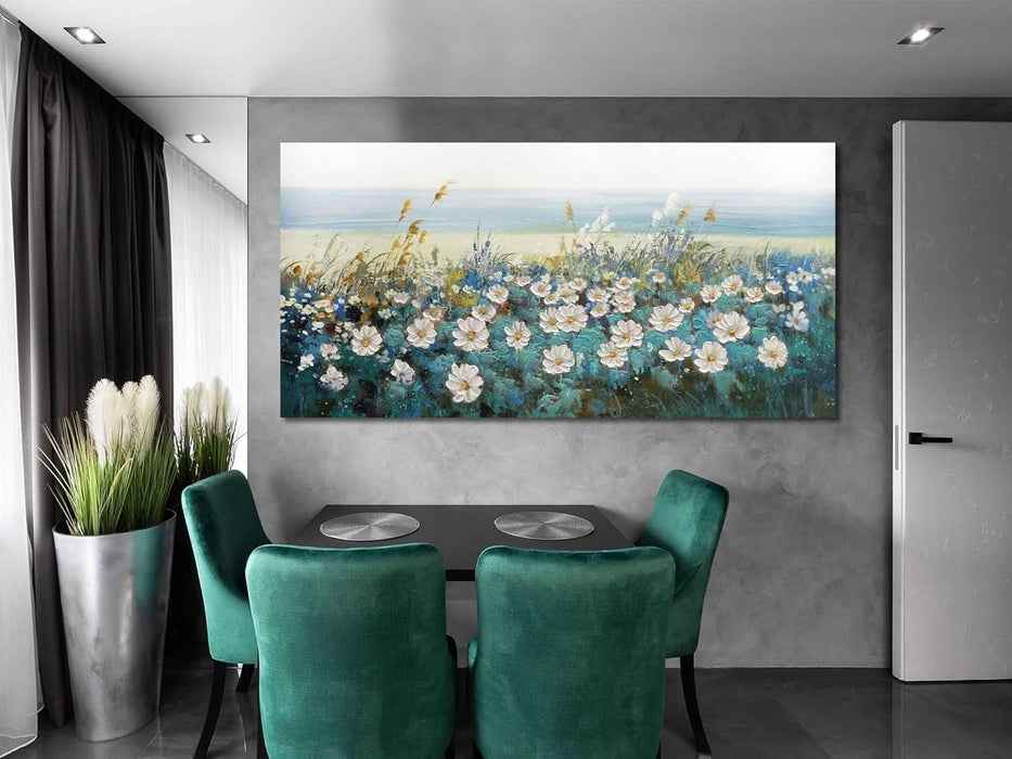 Flower Wall Art for Living Room, Bedroom Wall Decor Canvas Daisy Floral Painting Landscape Picture Extra Large Artwork Textured Office Home Dining Room, Oversized 58"X29"