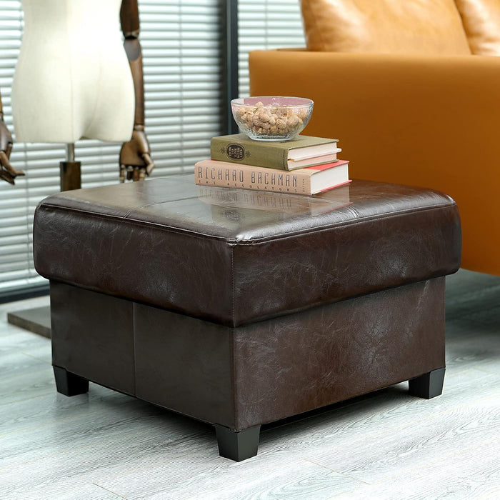 Folding Storage Bench, Cube PU Leather Footstool with Legs, Coffee Table, Ottoman with Storage for Living Room, 23.6 X 23.6 X15 Inches, Brown