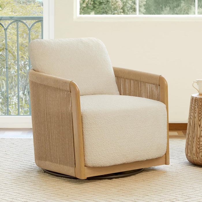 Cream Braid Swivel Contemporary Armchair Metal Frame