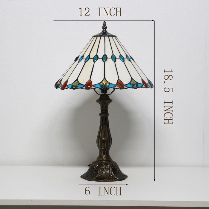 Tiffany Style Stained Glass Table Lamp Light Beige Jewelry 18.5 Inch