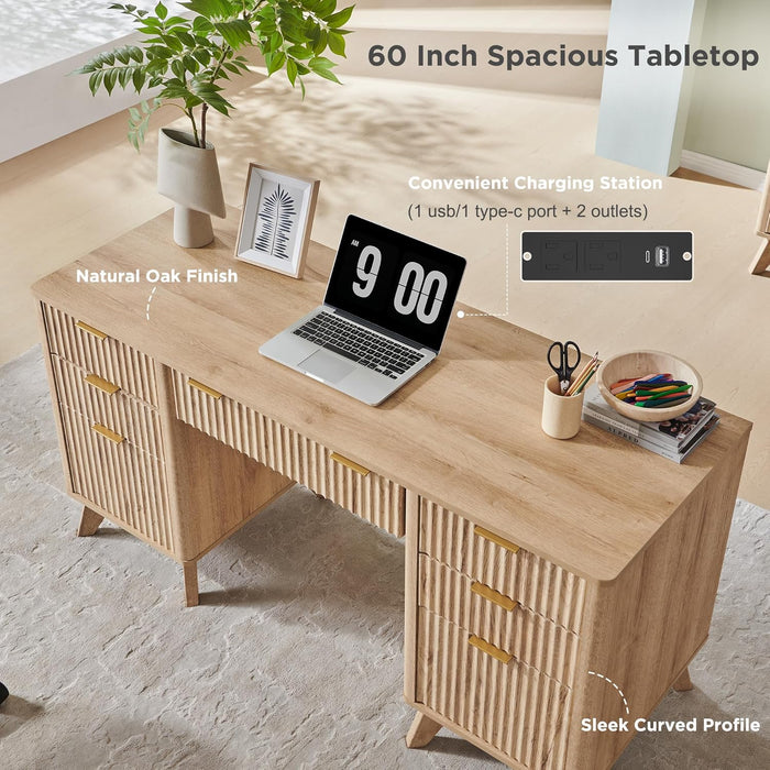 Sixty Inch Fluted Desk With ChargingStationIncluded