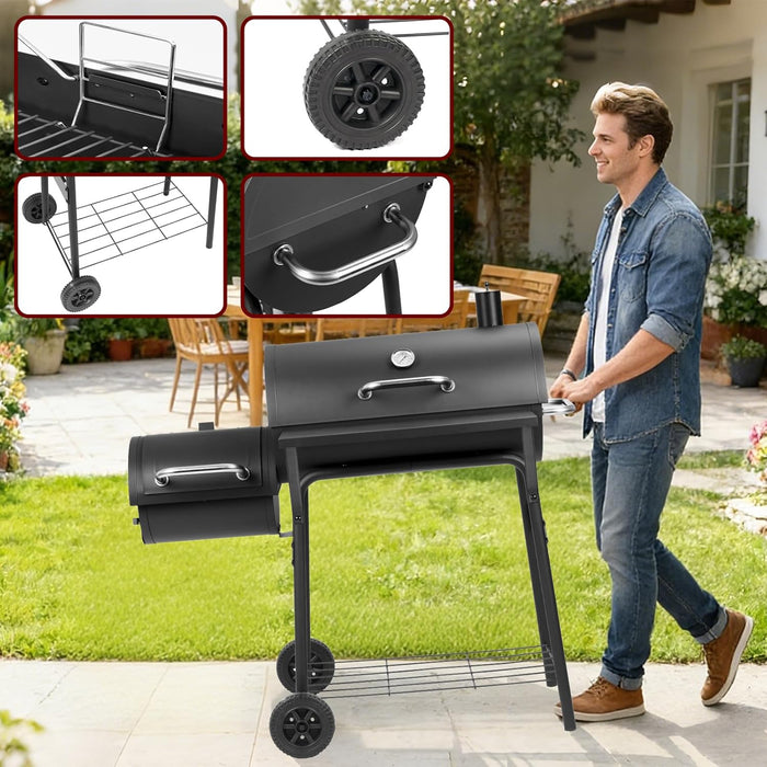 Charcoal Grill with Offset Smoker,Bbq Grills with Side Table,Outdoor Cooking with 535 Square Inches,Backyard Camping Picnics, Patio and Parties, Black by