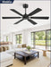 52 Inch Ceiling Fans No Light with Remote, Modern Ceiling Fan without Light, Dual Finish 6 Blades, Reversible Quiet DC Motor, 6 Speed, Large Ceiling Fan for Indoor or Covered Outdoor, Black