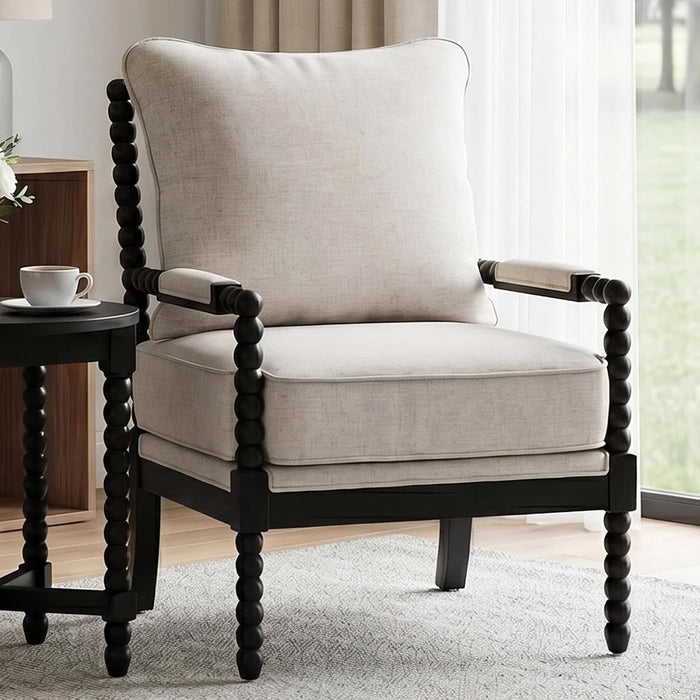 Linen Fabric Spindle Accent Chair with Wood Frame,
