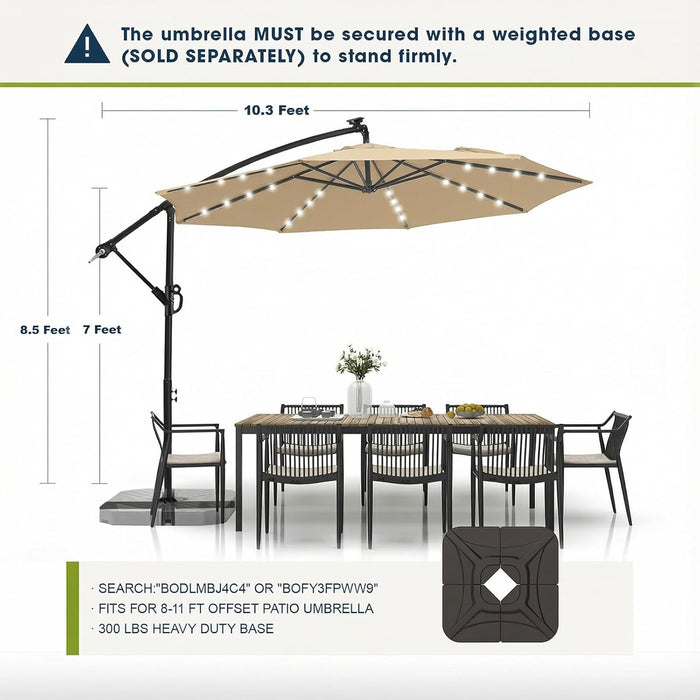 10Ft Solar LED Offset Patio Umbrella, Outdoor Cantilever Patio Umbrellas with Solar Lights for Backyard, Poolside and Garden, Easy Tilt Adjustment, 32 LED Lights & Polyester Shade, Tan
