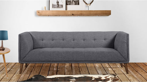 Dark Grey Linen Sofa: Walnut Wood Legs, Modern Style