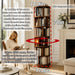 Real Solid Wood Walnut Rotating round Bookshelf Towers with Wheels,Bookcase