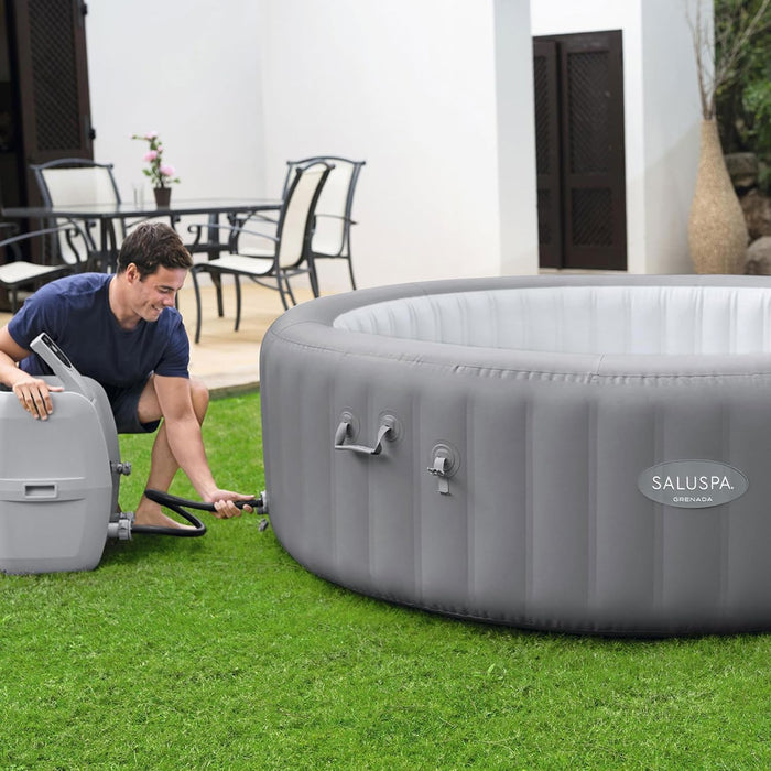 Saluspa Grenada Airjet 6 to 8 Person Inflatable Hot Tub round Portable Outdoor Spa with 190 Airjets and Energysense Energy Saving Cover, Grey