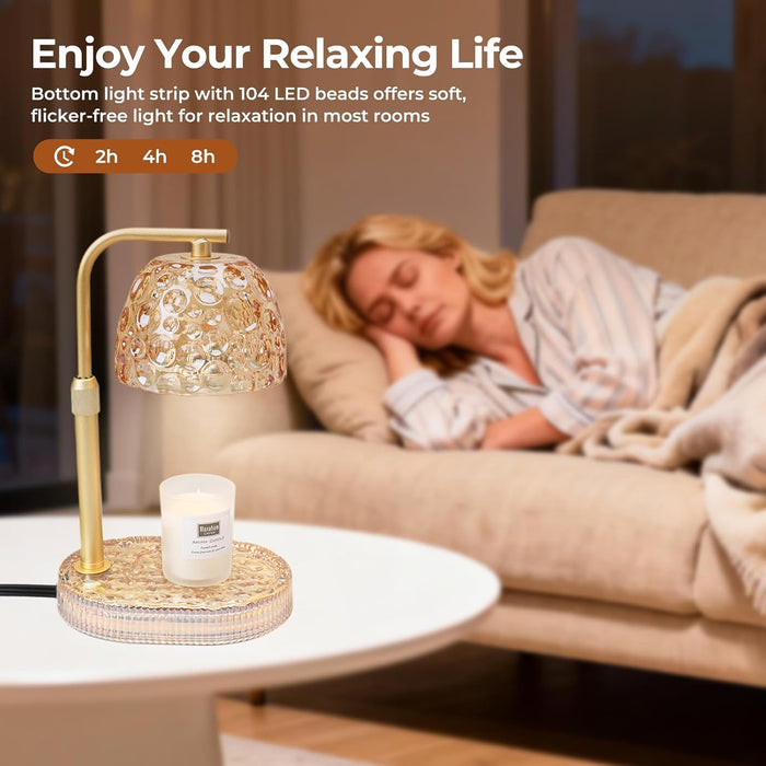 Candle Warmer Lamp with Timer Dimmer, Honeycomb Crystal Wax Melt Warmer for Jar Candles, Adjustable Height Wax Warmer Lamp with 2 Bulbs for Women Mom Gift New Home Bedroom Decor (Amber)