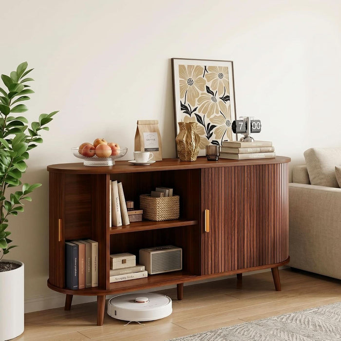 55" Fluted Sideboard Buffet Cabinet with Storage & Sliding Door