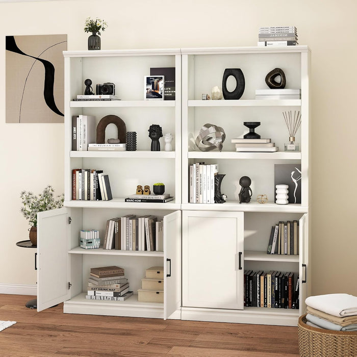 5 Shelf Tall Bookcase with Doors White Bookshelf 31In Wide Display Standing Storage Shelf 72In Tall Wood Book Shelves for Bedroom Living Room Office Library