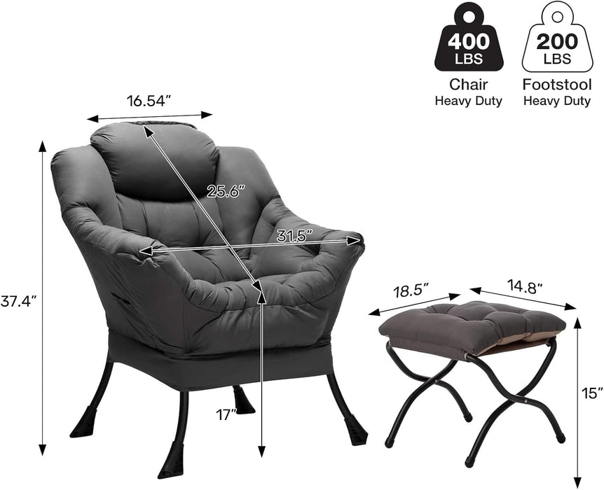 Dark Grey Foldable Ottoman Lounge Armchair Footrest