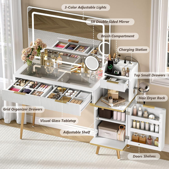 Vanity Desk With 5X MagnifyingMirror USBChargingPort