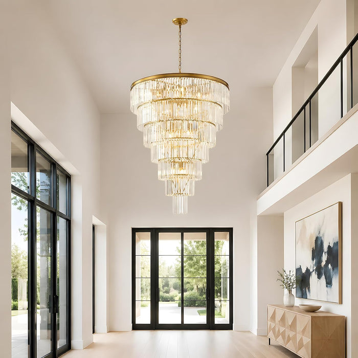 40-Inch Large Crystal Chandeliers 7-Tier Modern Gold K9 Crystal Chandelier,20-Light Luxury round Crystal Chandelier for High Ceiling Entryway Staircase Living Room Foyer