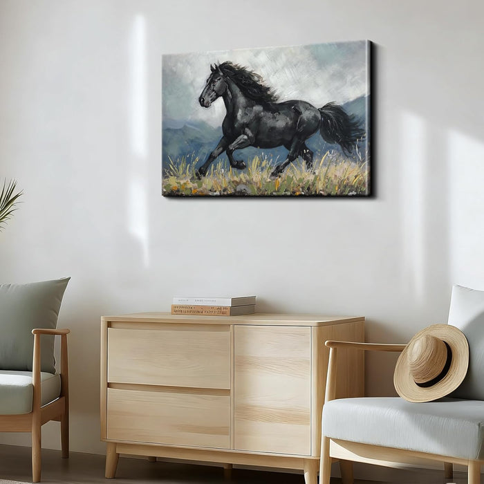Dynamic Horse Canvas Wall Art,Galloping Horses with Hand-Painted Detail Highlights Modern Painting for Living Room,Ready to Hang